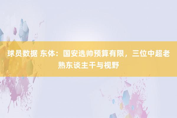 球员数据 东体：国安选帅预算有限，三位中超老熟东谈主干与视野