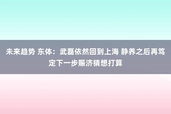 未来趋势 东体：武磊依然回到上海 静养之后再笃定下一步赈济猜想打算