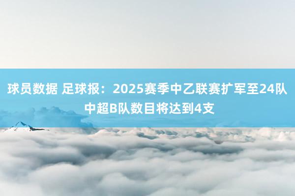 球员数据 足球报：2025赛季中乙联赛扩军至24队 中超B队数目将达到4支